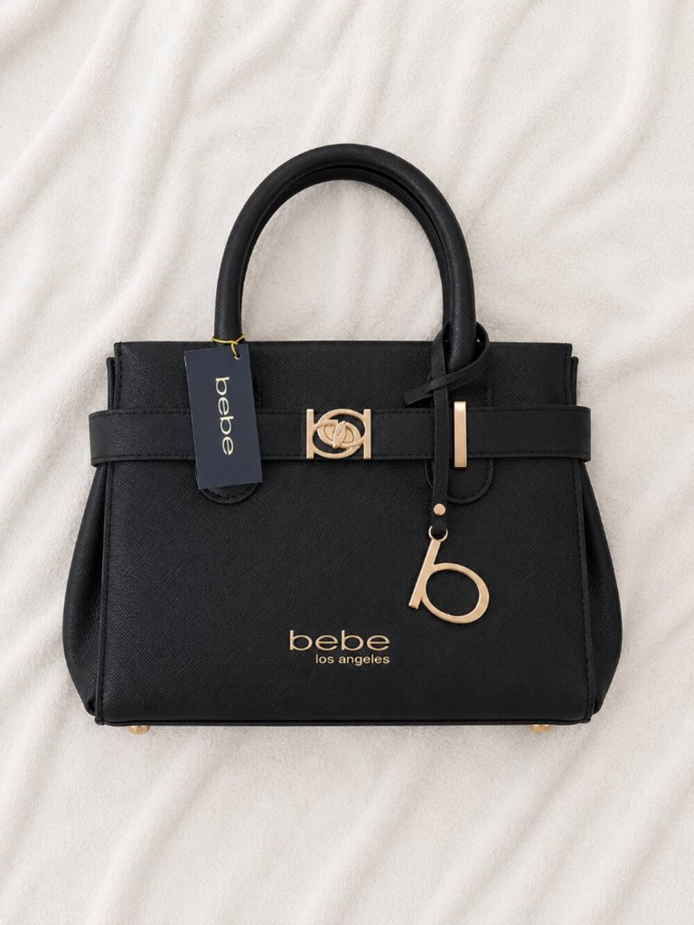 bebe Los Angeles Structured Satchel Handbag | Black | Gold Hardware | NWT